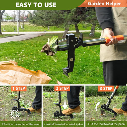 Weed Puller Tool, 3-Claw Stand Up Weed Puller Tool with Long Handle, Garden Weeder Puller Heavy Duty Stand Up Weeder, Weeding Tool for Lawn, Yard, Garden, Crabgrass, Dandelion Picker