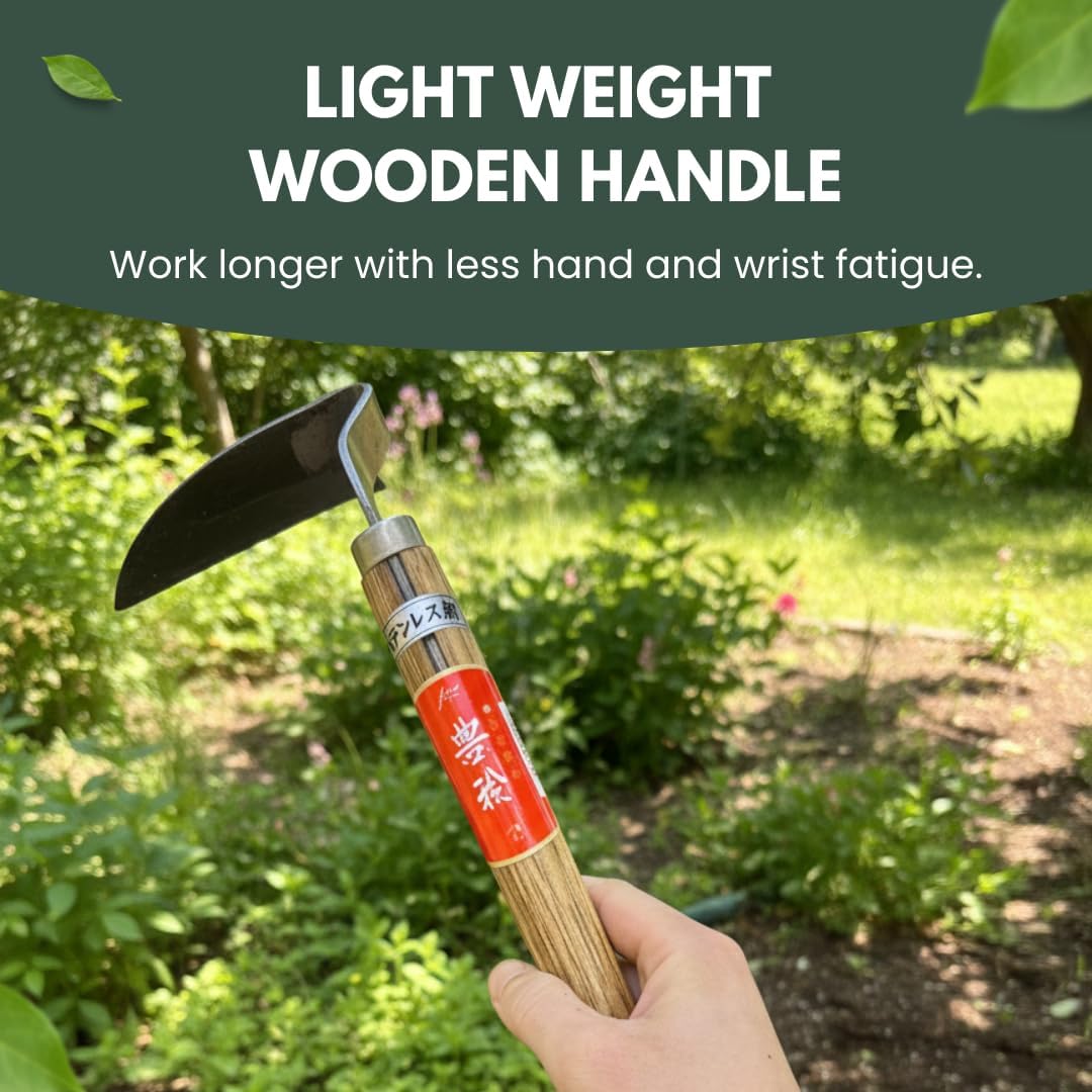 Hounen Miyawaki Nejiri Kama Weeder – Japanese Weeding Sickle, Twisted Stainless Steel, 4.7 in (12 cm) Blade, 13 in (33 cm), Root Slicer for Garden Beds & Crabgrass, Made in Japan