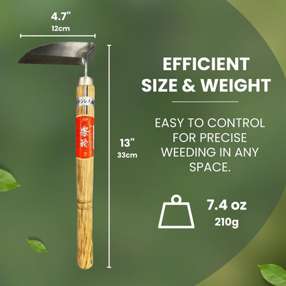 Hounen Miyawaki Nejiri Kama Weeder – Japanese Weeding Sickle, Twisted Stainless Steel, 4.7 in (12 cm) Blade, 13 in (33 cm), Root Slicer for Garden Beds & Crabgrass, Made in Japan