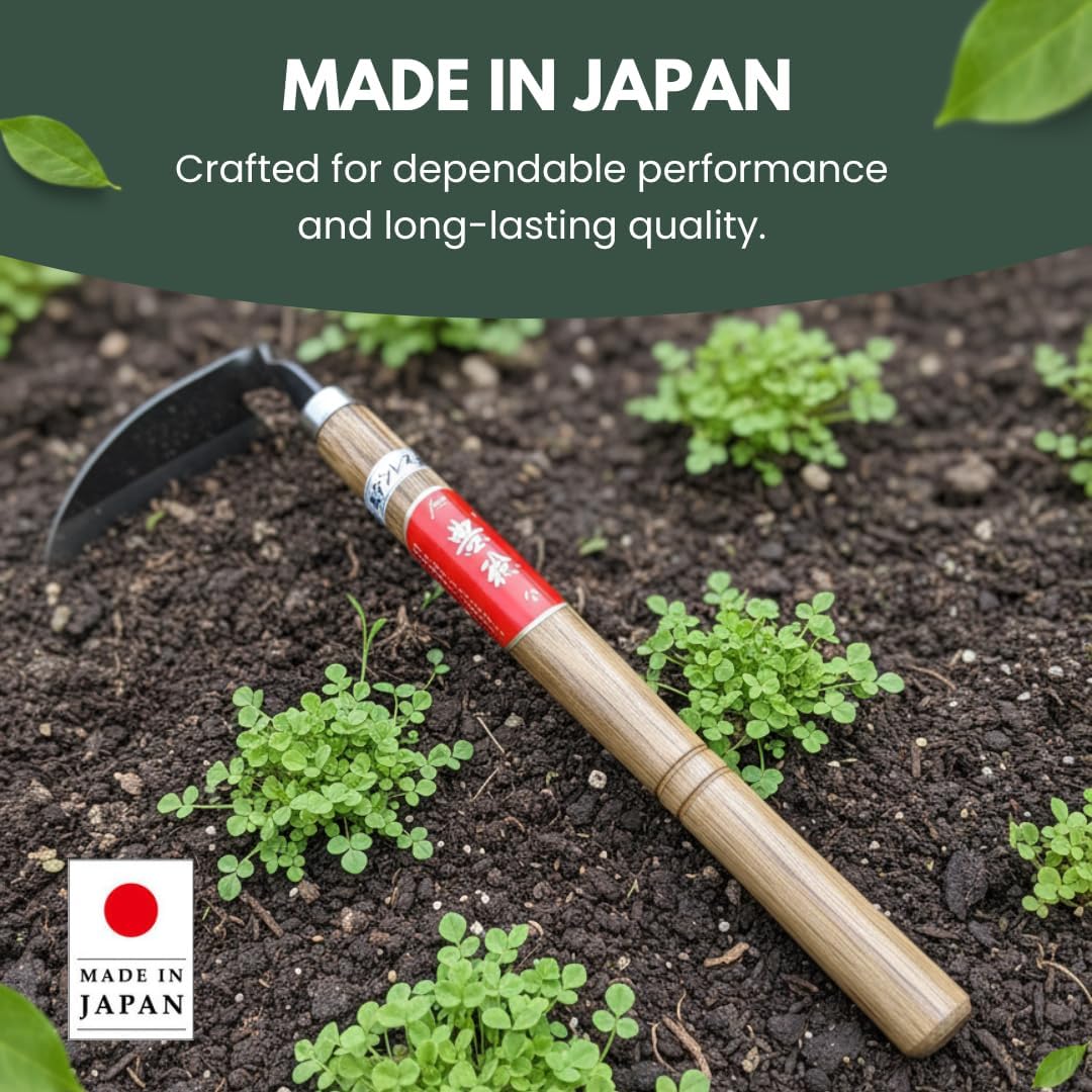 Hounen Miyawaki Nejiri Kama Weeder – Japanese Weeding Sickle, Twisted Stainless Steel, 4.7 in (12 cm) Blade, 13 in (33 cm), Root Slicer for Garden Beds & Crabgrass, Made in Japan