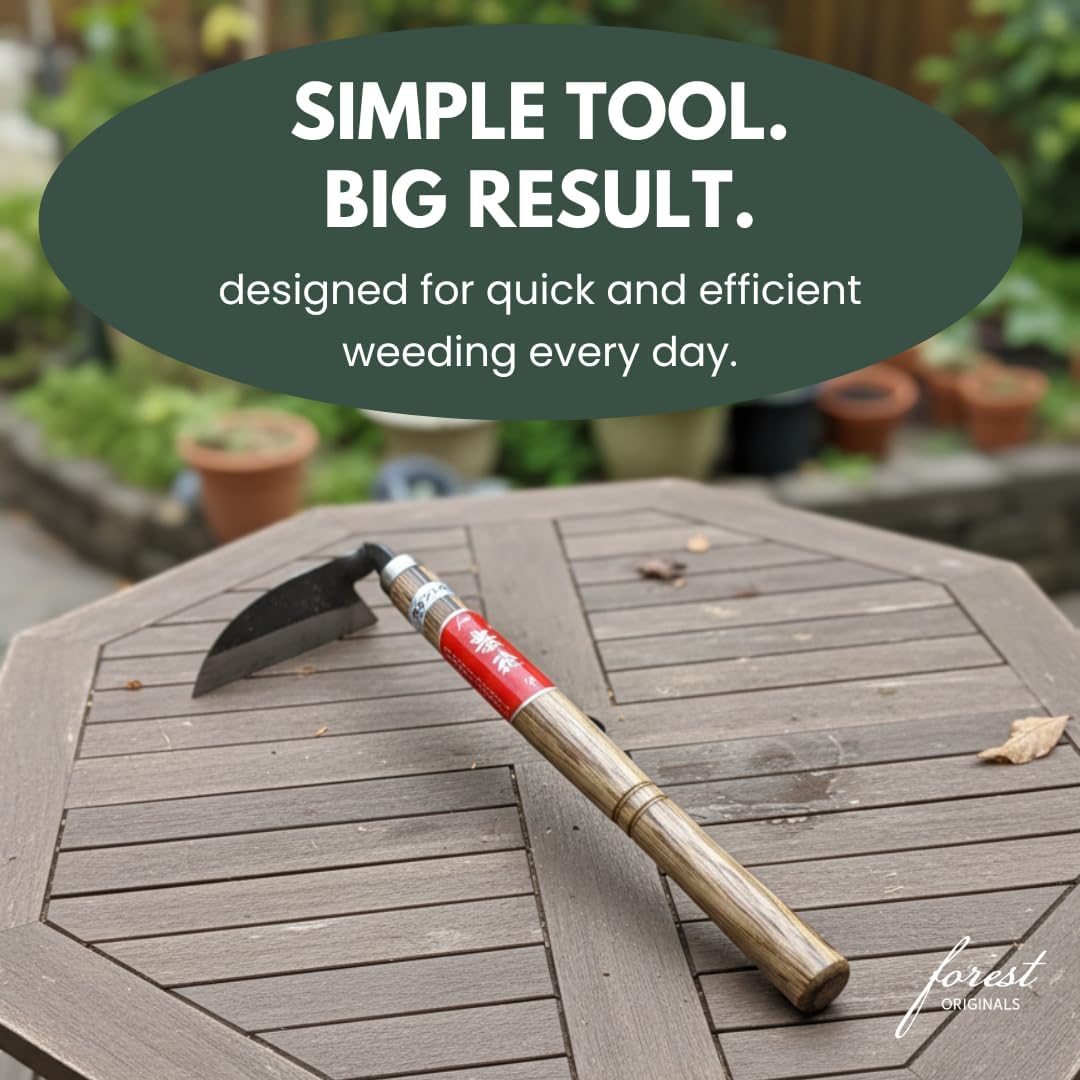 Hounen Miyawaki Nejiri Kama Weeder – Japanese Weeding Sickle, Twisted Stainless Steel, 4.7 in (12 cm) Blade, 13 in (33 cm), Root Slicer for Garden Beds & Crabgrass, Made in Japan