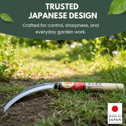 Hounen Miyawaki Nejiri Kama Weeder – Japanese Weeding Sickle, Twisted Stainless Steel, 4.7 in (12 cm) Blade, 13 in (33 cm), Root Slicer for Garden Beds & Crabgrass, Made in Japan