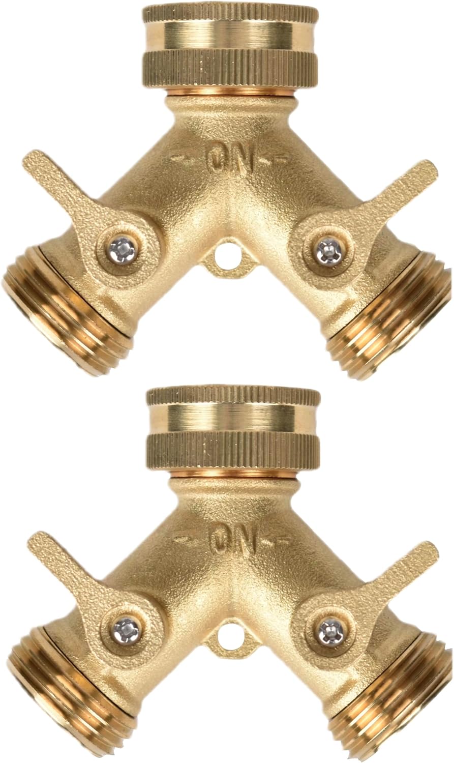 Heavy Duty Brass Garden Hose Splitter, 2 Way Outdoor Faucet Splitter with Solid Brass Handles, Leakproof 3/4 Inch Hose Bib Adapter, Heavy Duty Outdoor Water Hose Connector for Garden and Yard-2Pack