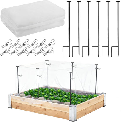 Metal Garden Netting Kit, 6 Pack 2.6ft Raised Garden Bed Net Support Stakes with 13×10ft Fine Mesh Insect Netting 12pcs Clips Bird Barrier Screen Cover for Protect Plant Vegetable Row from Animals Bug
