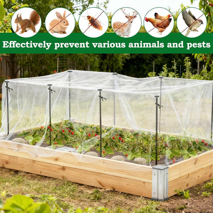 Metal Garden Netting Kit, 6 Pack 2.6ft Raised Garden Bed Net Support Stakes with 13×10ft Fine Mesh Insect Netting 12pcs Clips Bird Barrier Screen Cover for Protect Plant Vegetable Row from Animals Bug