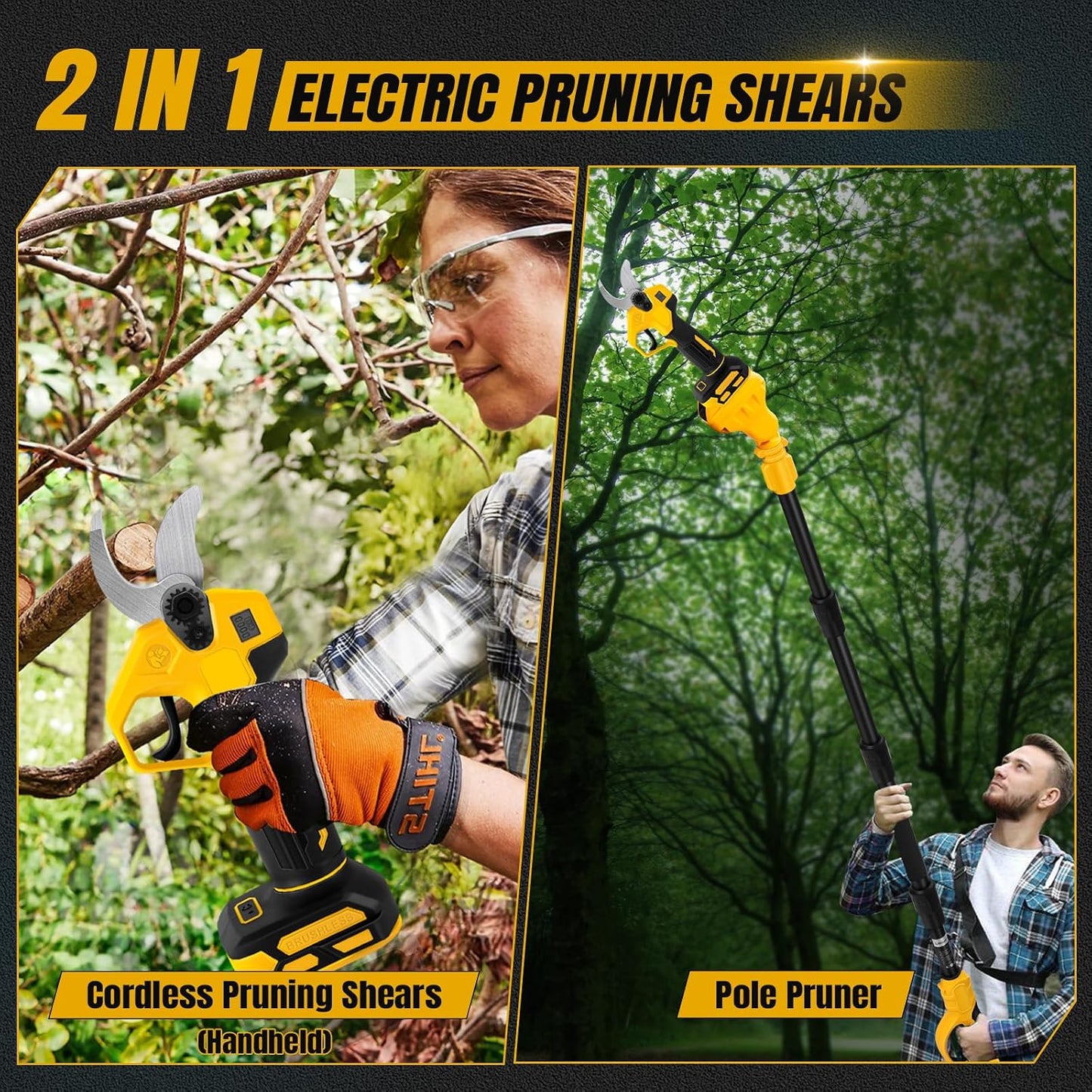 Electric Pruning Shears Compatible with DeWalt 20V Max Battery, 2-in-1 Cordless Garden Shears with 6.56FT Extension Pole, 30mm Cutting Diameter Cordless Pole Pruner Garden Tool(Battery Not Included)