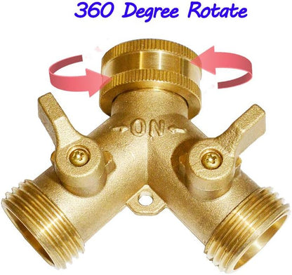Brass Garden Hose Y Valve Hose Splitter Water Garden Hose Adapter 2 Way 3/4" GHT Thread