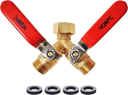 Brass Garden Hose Y Valve Hose Splitter Water Garden Hose Adapter 2 Way 3/4" GHT Thread