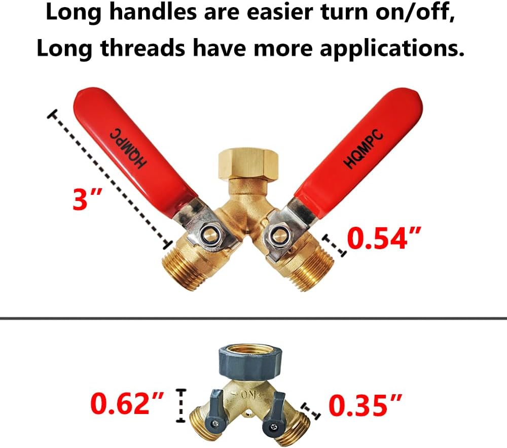 Brass Garden Hose Y Valve Hose Splitter Water Garden Hose Adapter 2 Way 3/4" GHT Thread
