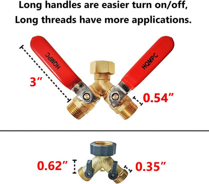 Brass Garden Hose Y Valve Hose Splitter Water Garden Hose Adapter 2 Way 3/4" GHT Thread