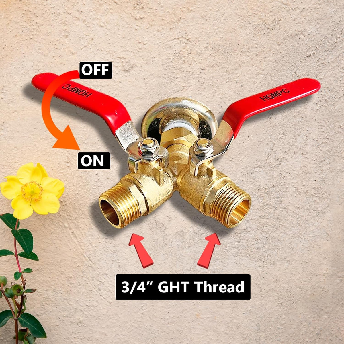 Brass Garden Hose Y Valve Hose Splitter Water Garden Hose Adapter 2 Way 3/4" GHT Thread