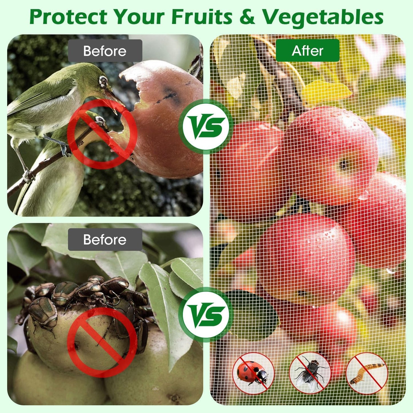 6'x6' Fruit Tree Netting Cover with Zipper and Drawstring