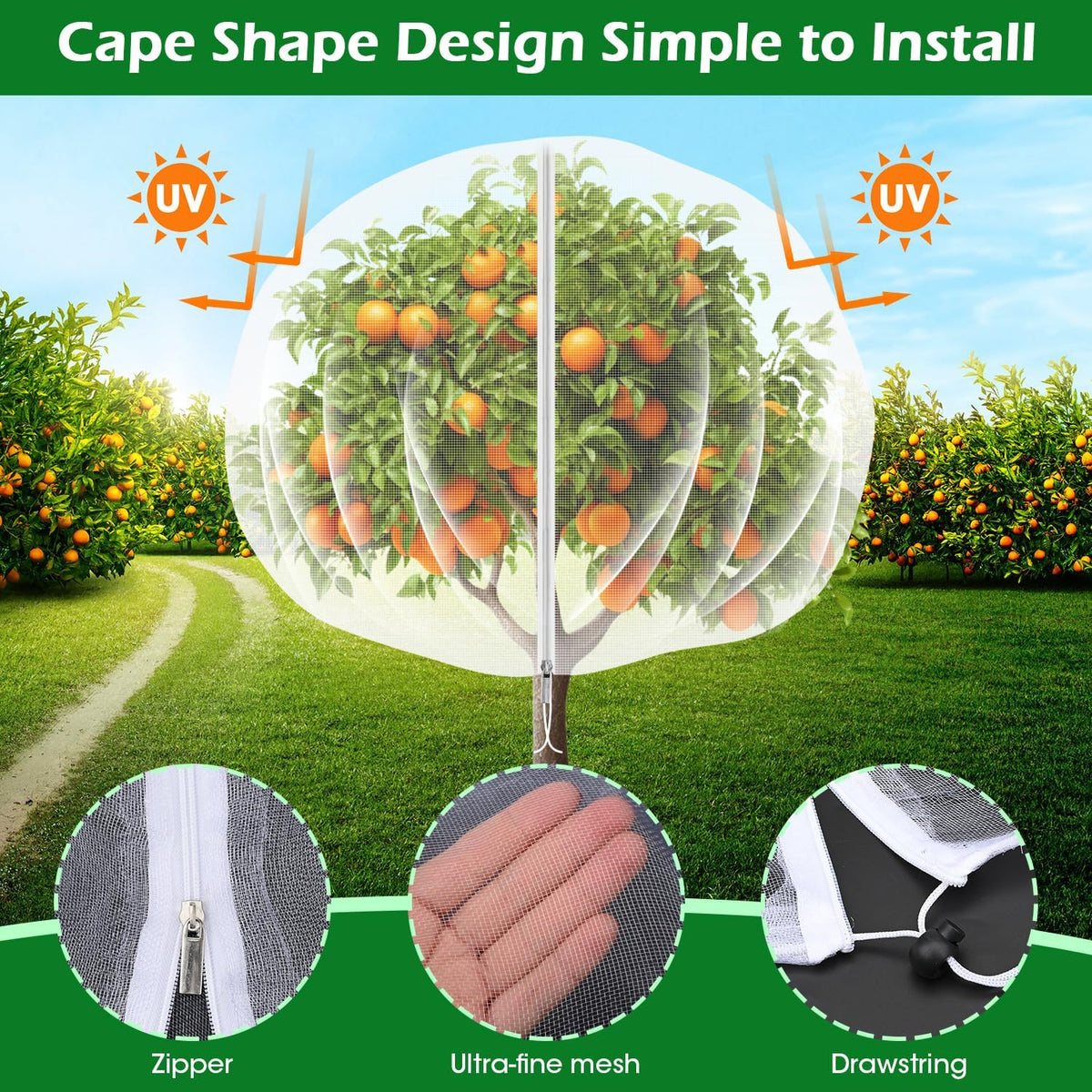 6'x6' Fruit Tree Netting Cover with Zipper and Drawstring