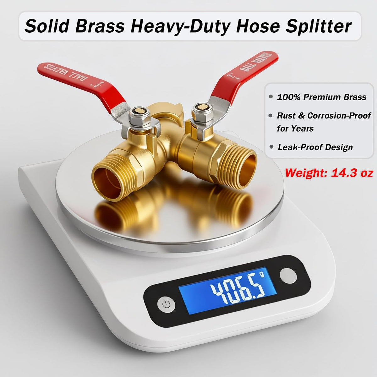 Garden Hose Splitter 2 Way Solid Brass 3/4 Inch GHT Y Valve Handles