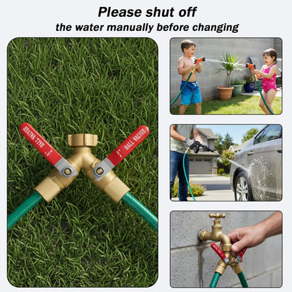 Garden Hose Splitter 2 Way Solid Brass 3/4 Inch GHT Y Valve Handles
