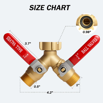 Garden Hose Splitter 2 Way Solid Brass 3/4 Inch GHT Y Valve Handles
