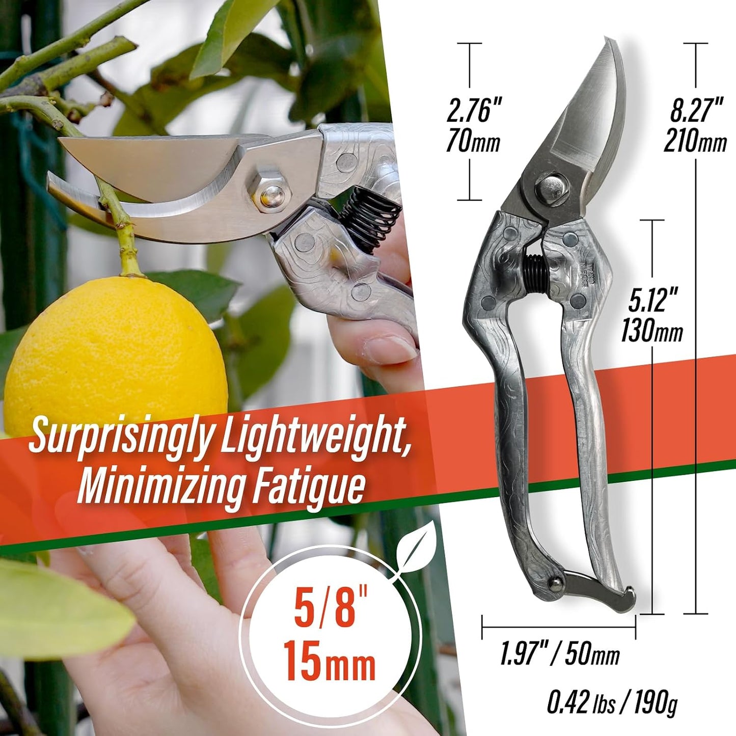 Bypass Pruning Shears 8.3" - Japanese Hand Pruners Garden Scissors