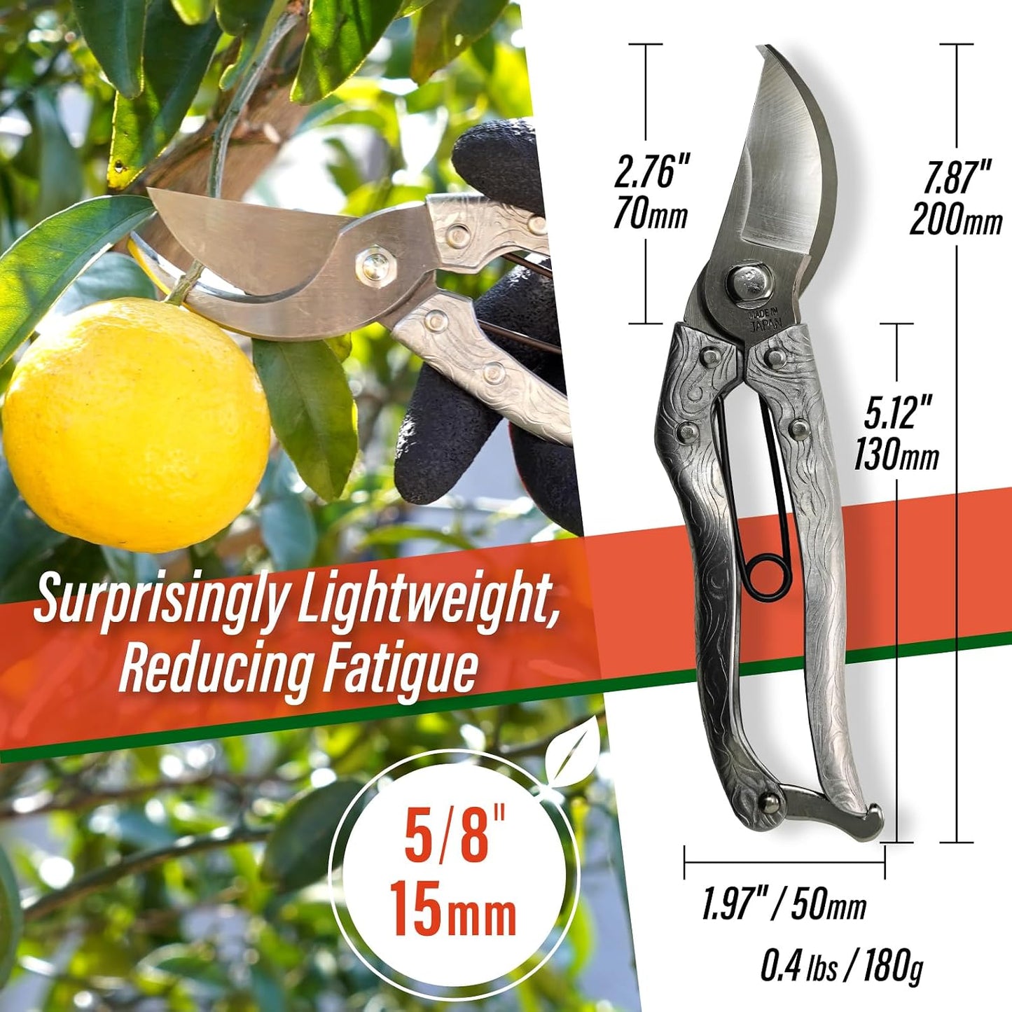 Bypass Pruning Shears 8.3" - Japanese Hand Pruners Garden Scissors