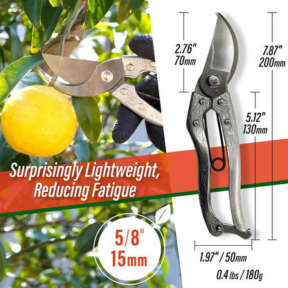 Bypass Pruning Shears 8.3" - Japanese Hand Pruners Garden Scissors