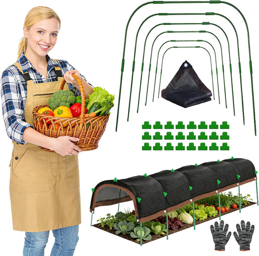 2026 Upgraded Garden Shade Cloth Kit 6.5x16.5FT Garden Shade Cloth for Plants Heat Protection with 6 Sets Garden Hoops for Raised Beds 75% Sunblock Shade Cloth Row Cover for Outdoor Plant Vegetables