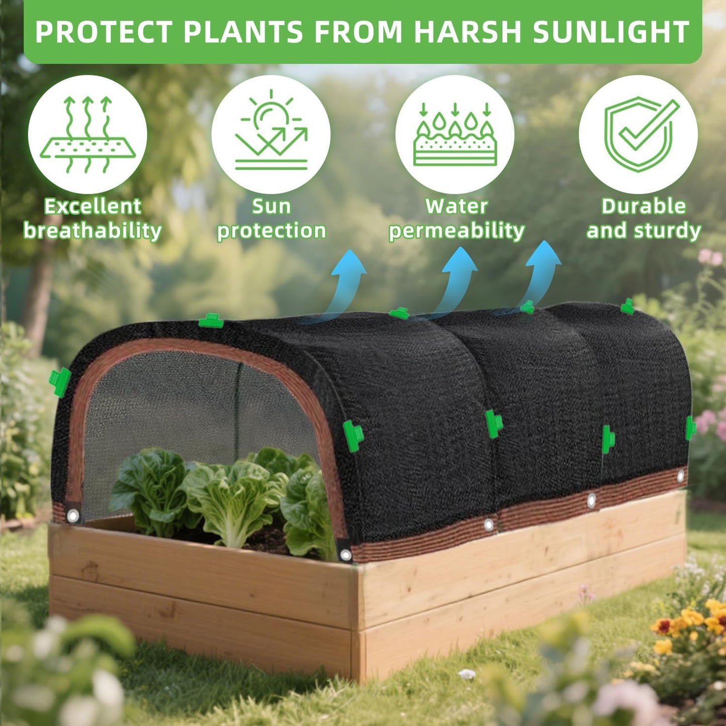 2026 Upgraded Garden Shade Cloth Kit 6.5x16.5FT Garden Shade Cloth for Plants Heat Protection with 6 Sets Garden Hoops for Raised Beds 75% Sunblock Shade Cloth Row Cover for Outdoor Plant Vegetables