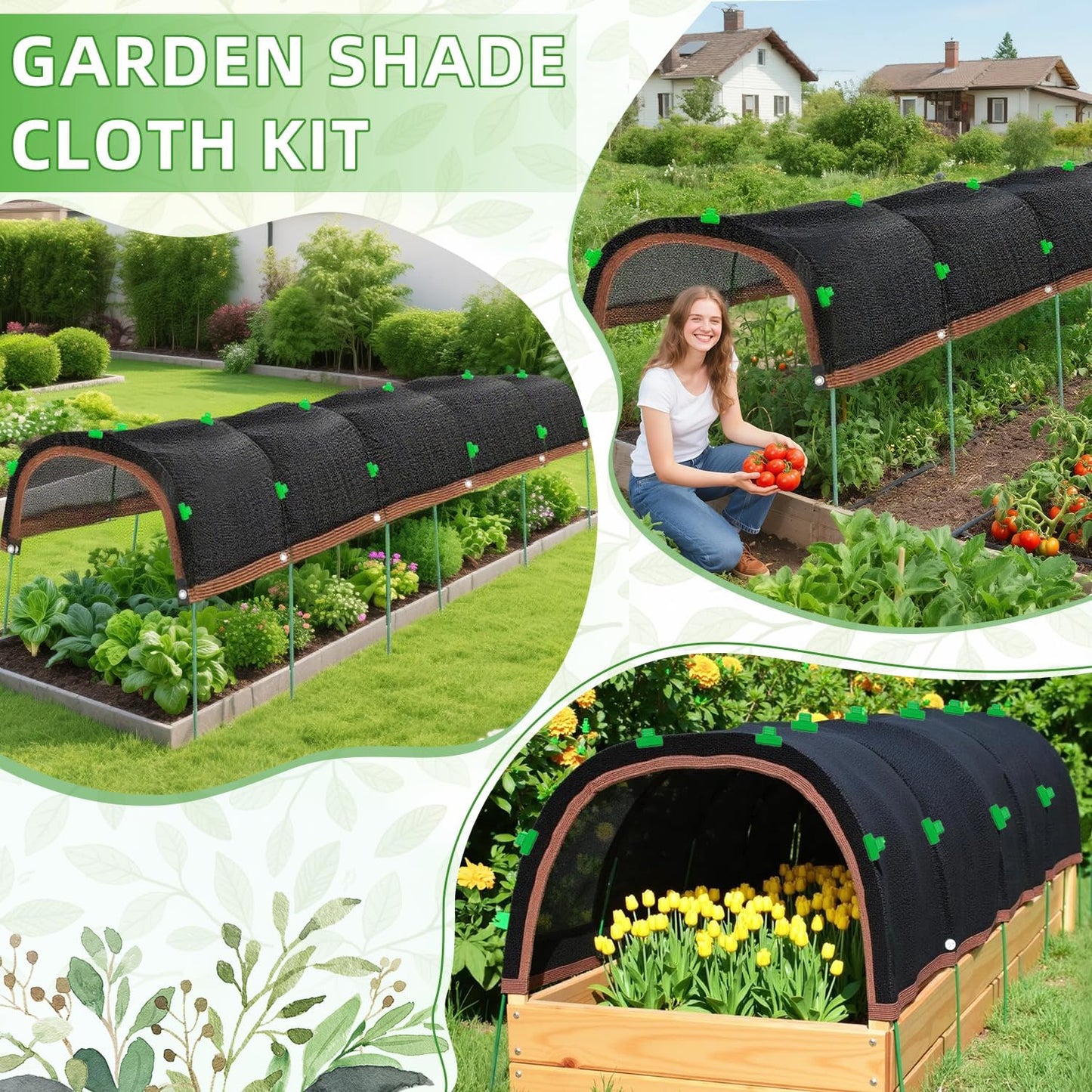 2026 Upgraded Garden Shade Cloth Kit 6.5x16.5FT Garden Shade Cloth for Plants Heat Protection with 6 Sets Garden Hoops for Raised Beds 75% Sunblock Shade Cloth Row Cover for Outdoor Plant Vegetables
