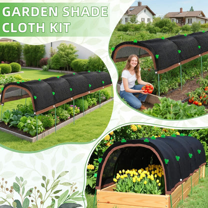 2026 Upgraded Garden Shade Cloth Kit 6.5x16.5FT Garden Shade Cloth for Plants Heat Protection with 6 Sets Garden Hoops for Raised Beds 75% Sunblock Shade Cloth Row Cover for Outdoor Plant Vegetables