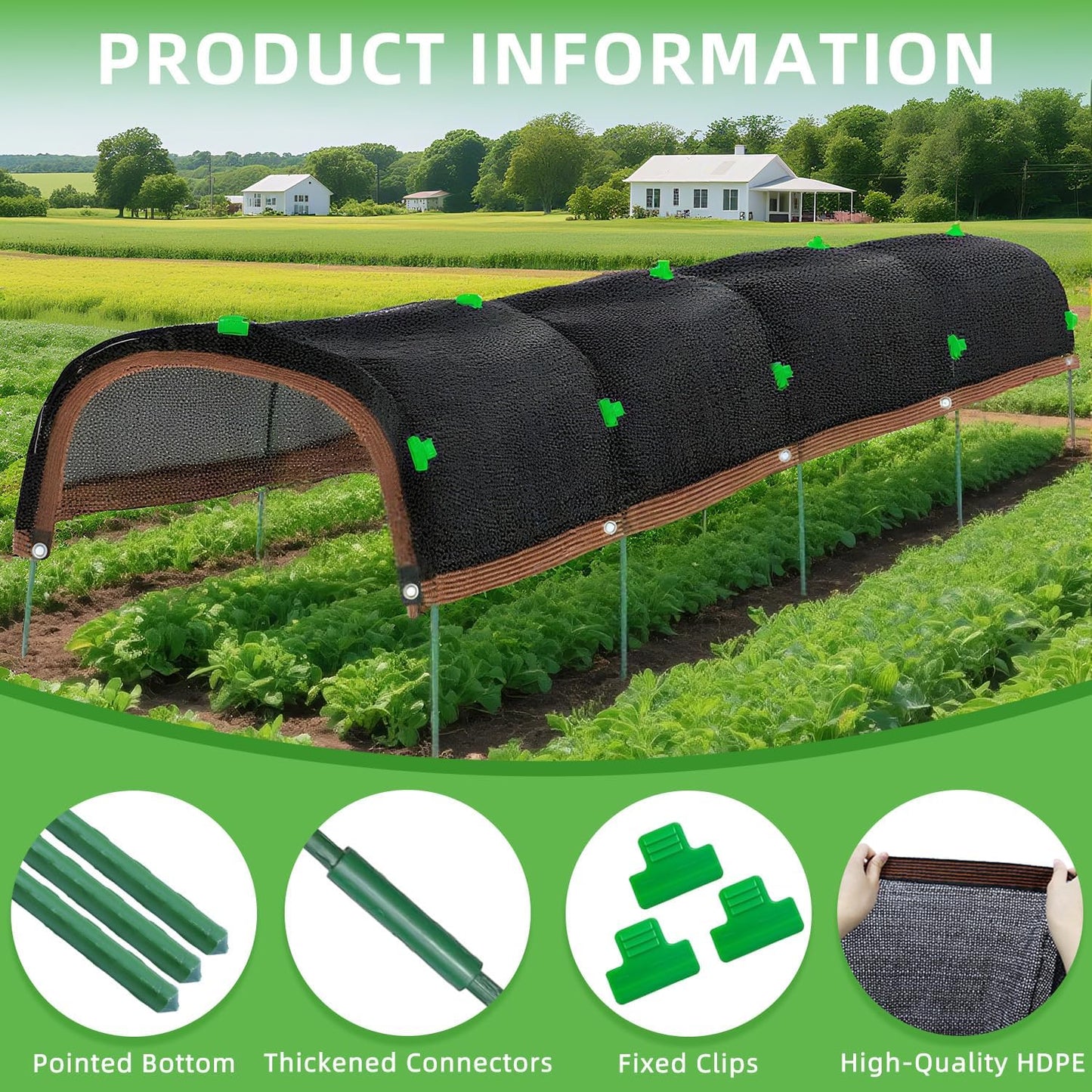 2026 Upgraded Garden Shade Cloth Kit 6.5x16.5FT Garden Shade Cloth for Plants Heat Protection with 6 Sets Garden Hoops for Raised Beds 75% Sunblock Shade Cloth Row Cover for Outdoor Plant Vegetables
