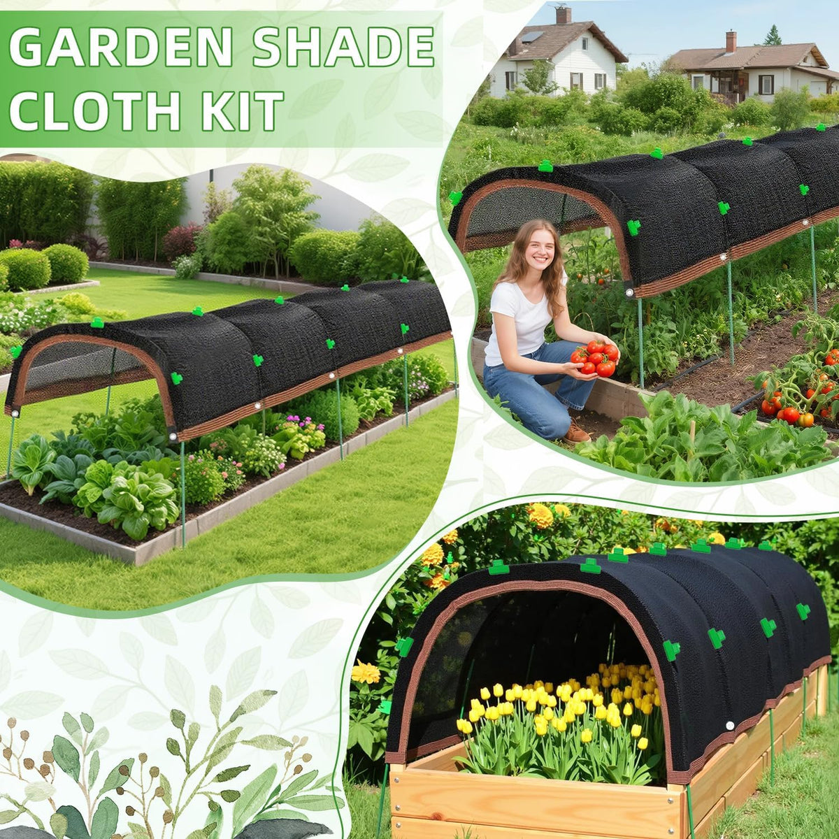 2026 Upgraded Garden Shade Cloth Kit 6.5x16.5FT Garden Shade Cloth for Plants Heat Protection with 6 Sets Garden Hoops for Raised Beds 75% Sunblock Shade Cloth Row Cover for Outdoor Plant Vegetables