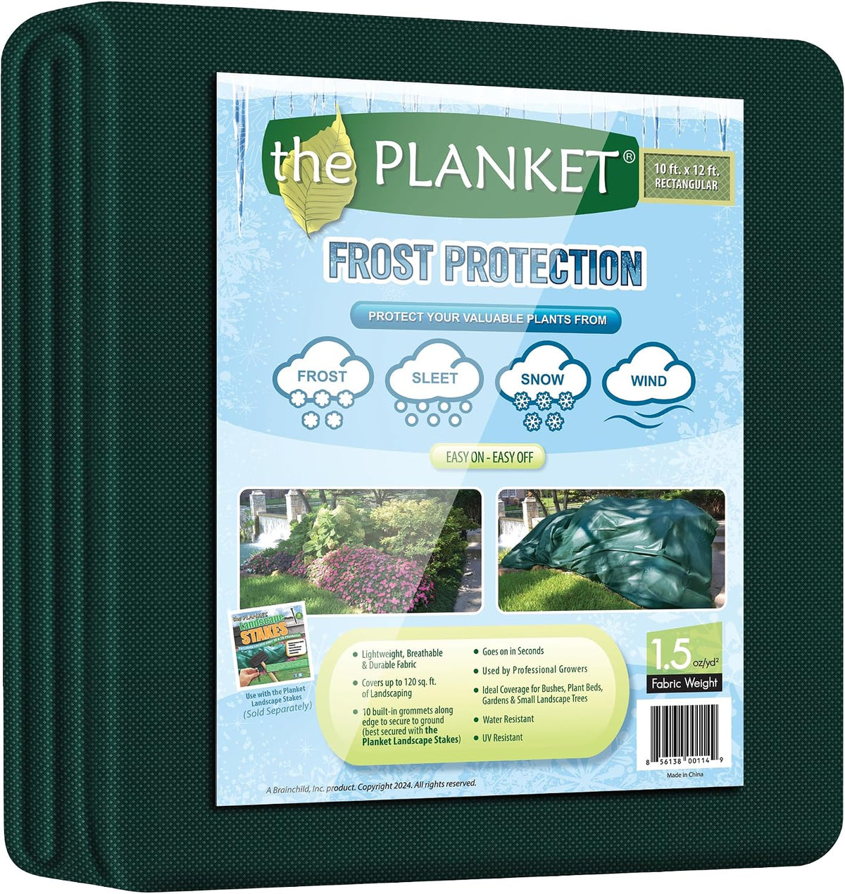11012 10 x 12 ft Rectangular Frost Protection Plant Cover, Dark Green