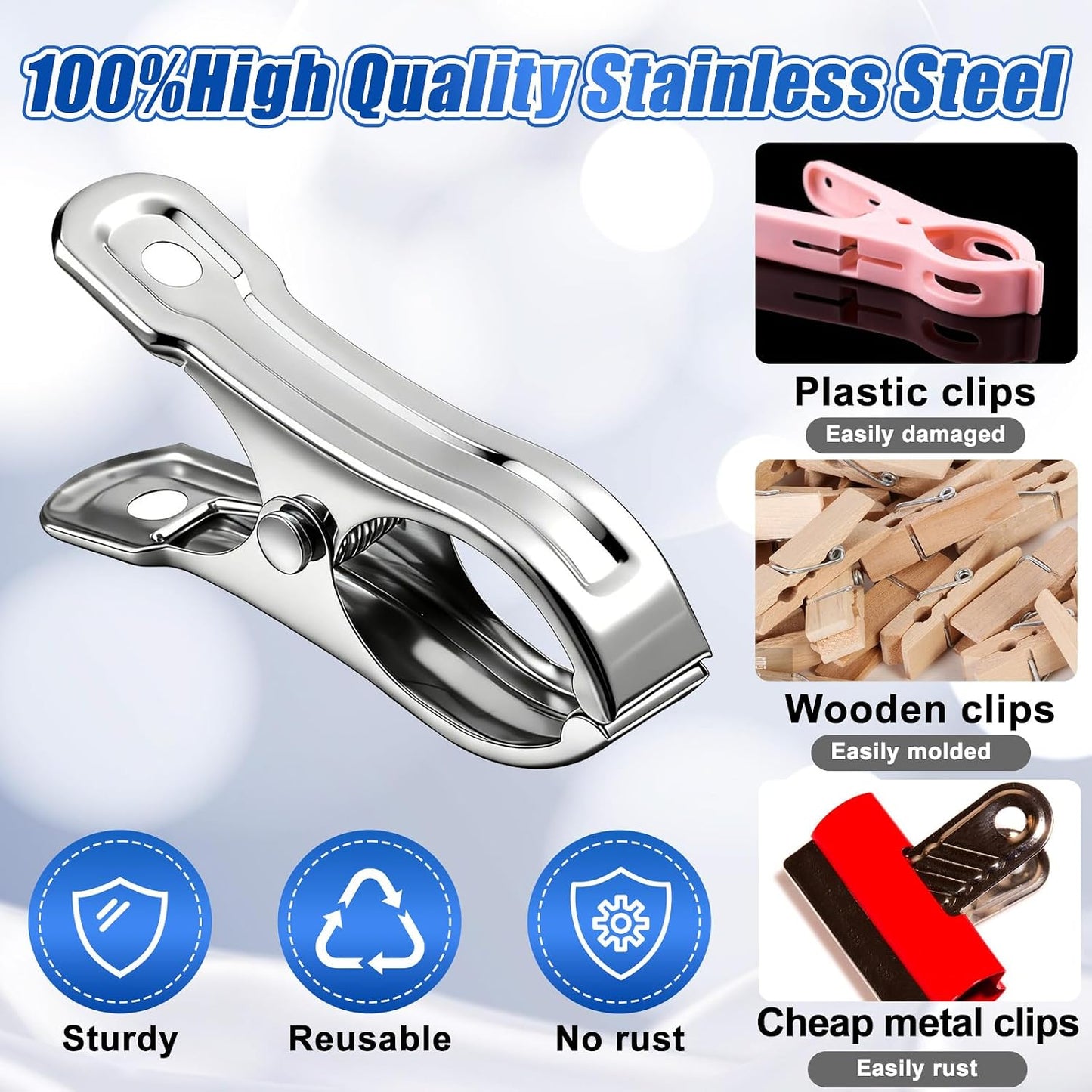200Pcs Stainless Steel Garden Clips, Large Open Metal Clamps for Greenhouse Hoops, 2" Fix Plant Cover Shade Cloth Netting Tarp, Tight Grip Weatherproof Gardening Supplies