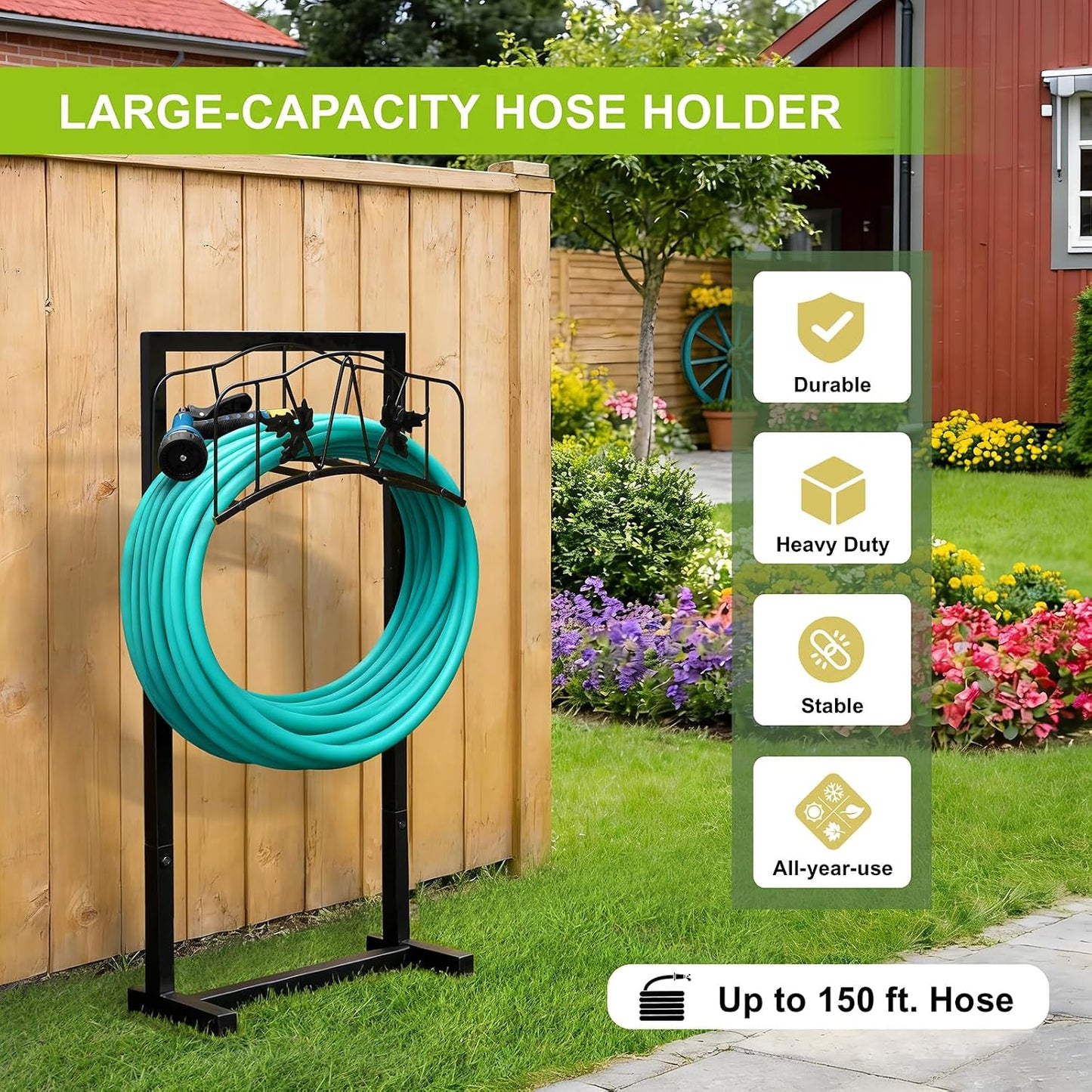 Garden Hose Holder, Heavy Duty Water Hose Reel For Outside Garden Hose Storage Hose Hanger Holds 150-Feet for Yard Lawn Farm (Style B)