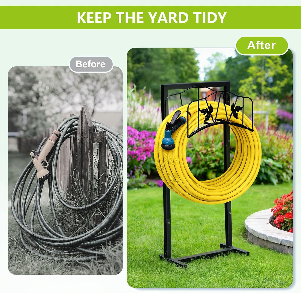 Garden Hose Holder, Heavy Duty Water Hose Reel For Outside Garden Hose Storage Hose Hanger Holds 150-Feet for Yard Lawn Farm (Style B)