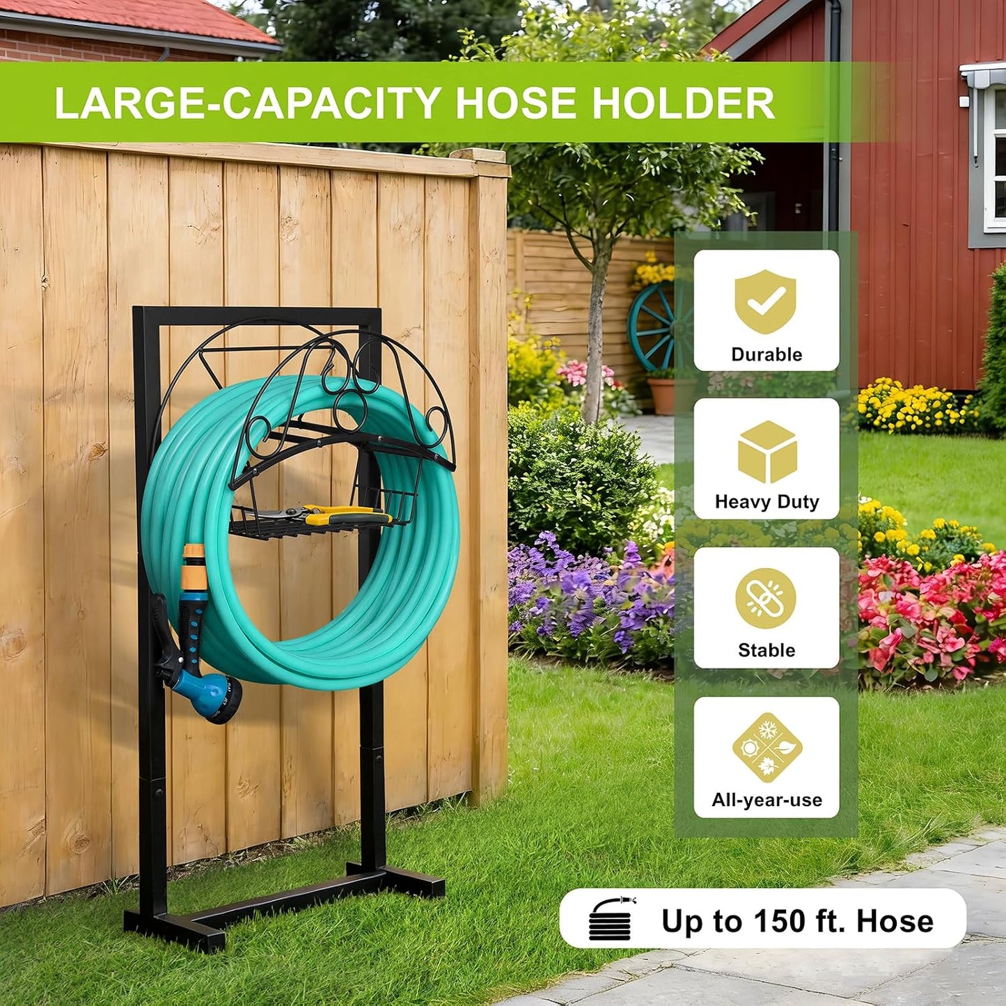 Garden Hose Holder, Heavy Duty Water Hose Reel For Outside Garden Hose Storage Hose Hanger Holds 150-Feet for Yard Lawn Farm (Style B)