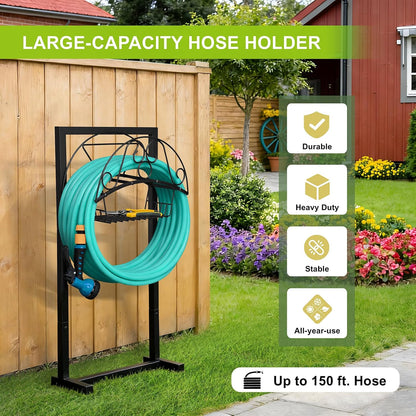 Garden Hose Holder, Heavy Duty Water Hose Reel For Outside Garden Hose Storage Hose Hanger Holds 150-Feet for Yard Lawn Farm (Style B)