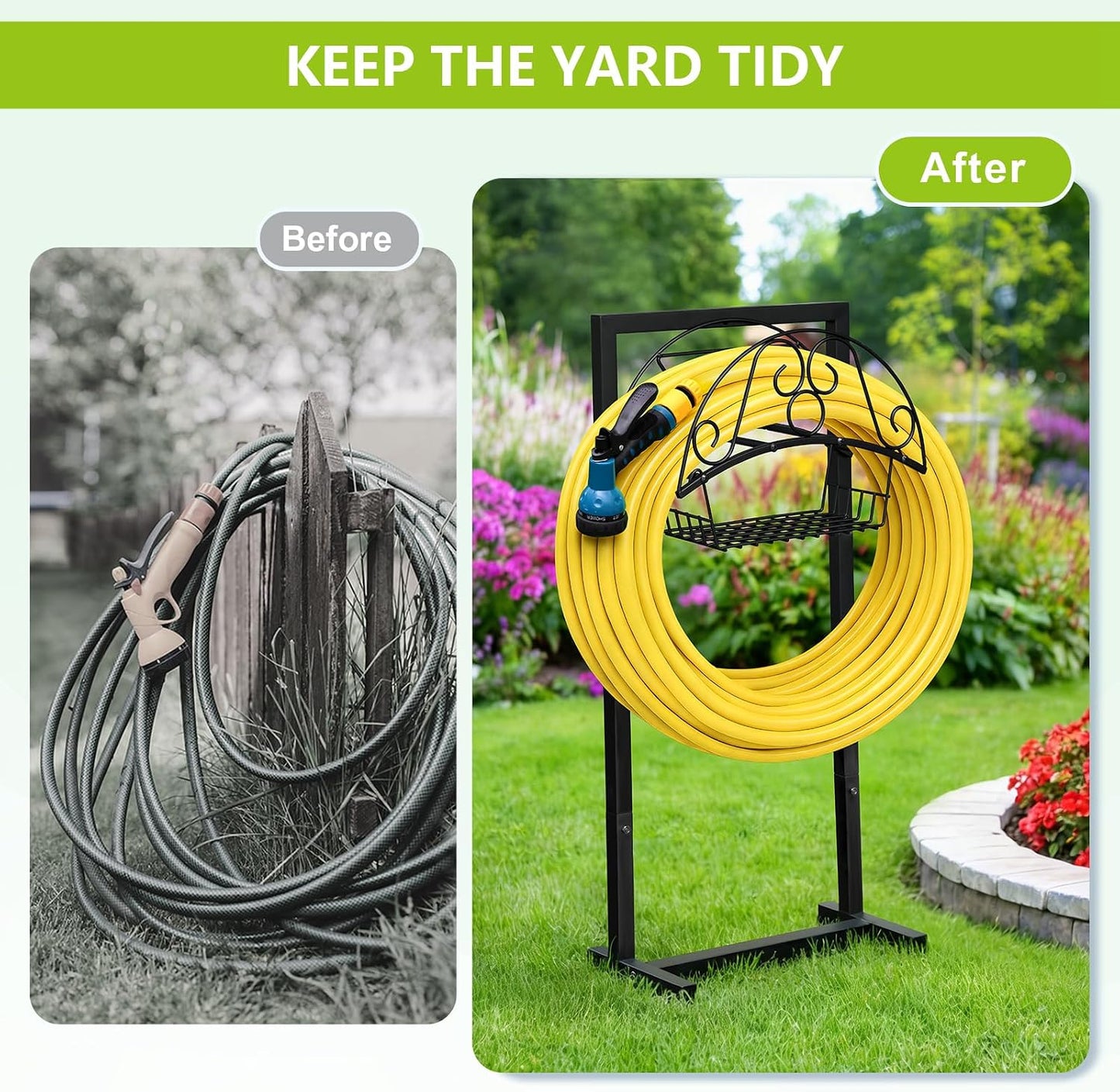 Garden Hose Holder, Heavy Duty Water Hose Reel For Outside Garden Hose Storage Hose Hanger Holds 150-Feet for Yard Lawn Farm (Style B)