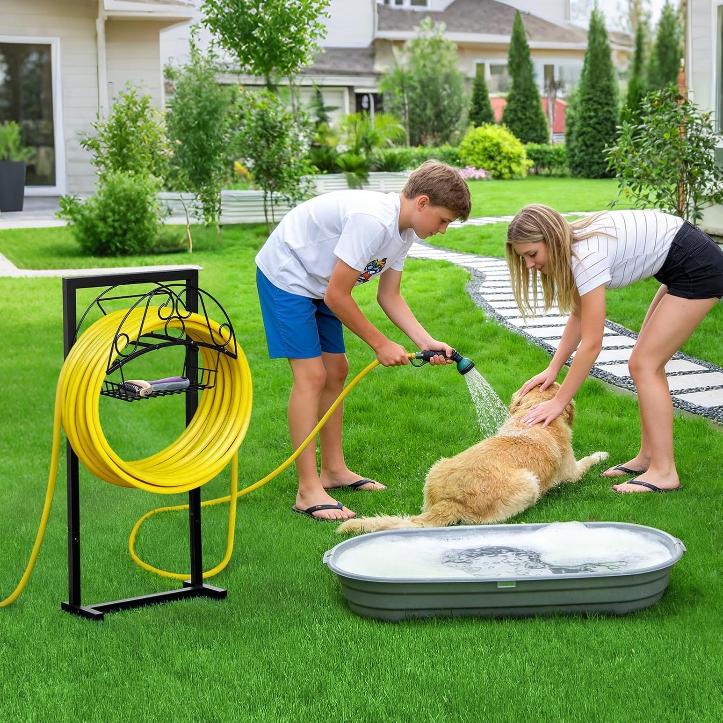 Garden Hose Holder, Heavy Duty Water Hose Reel For Outside Garden Hose Storage Hose Hanger Holds 150-Feet for Yard Lawn Farm (Style B)