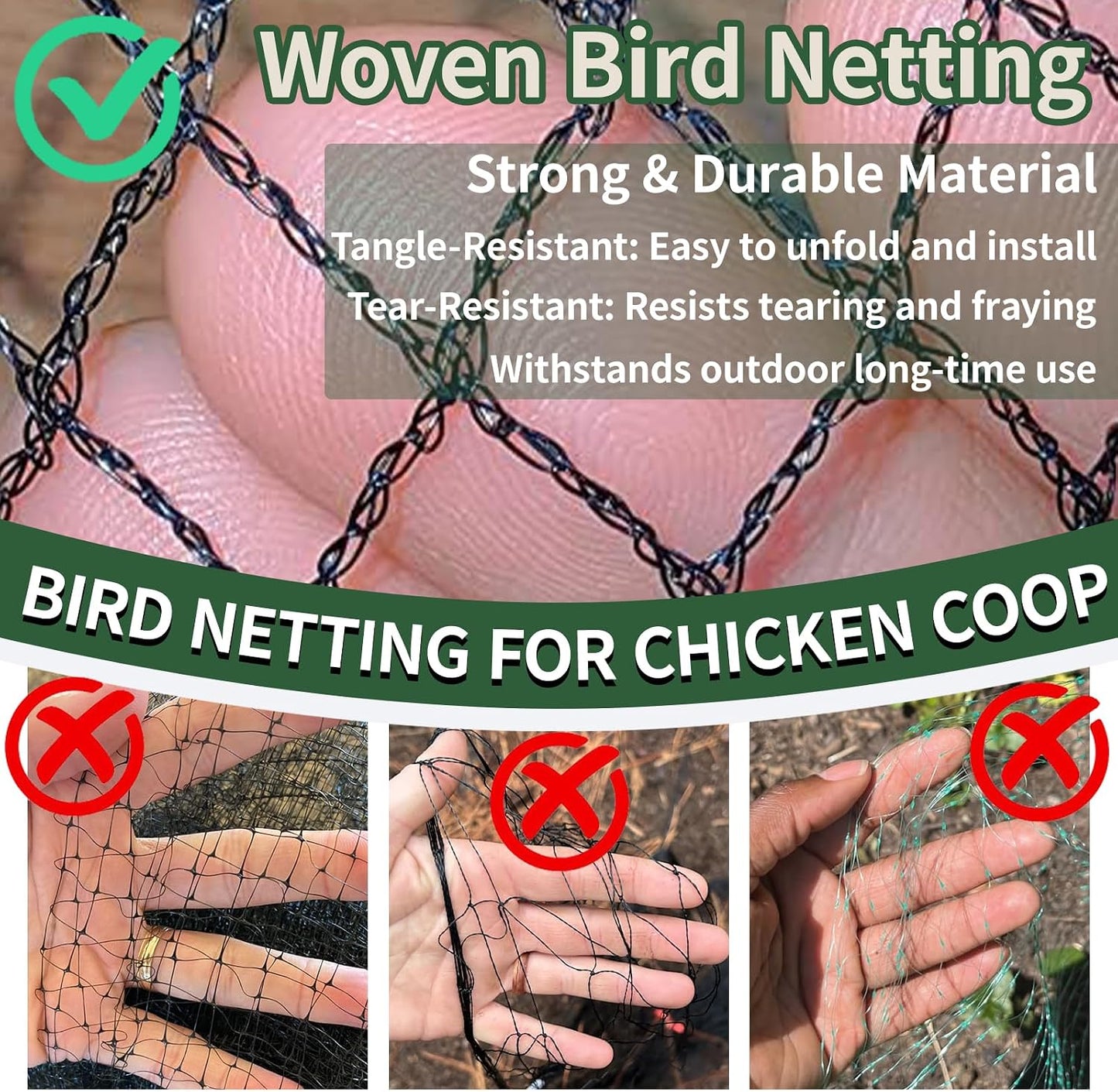 7.5x100ft Bird Netting for Chicken Coop, 1/2" Mesh Chicken Netting Cover