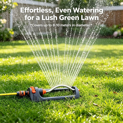 Oscillating Lawn Sprinkler with 19 Hole Brass Nozzles, Covers up to 8-10m, Includes Spray Jet Cleaning Needle