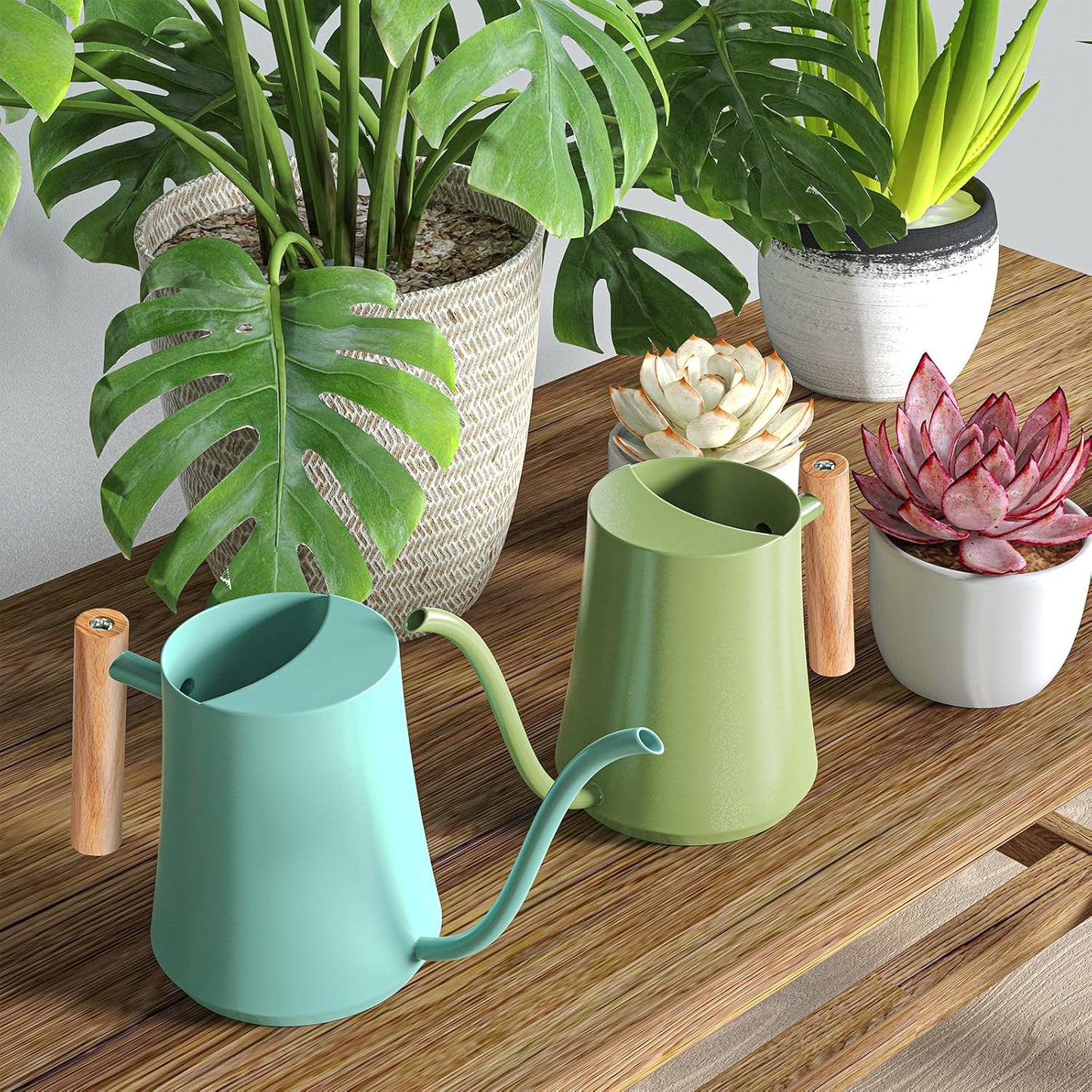1L/35oz Metal Watering Can Indoor with Long Spout, Sage Green