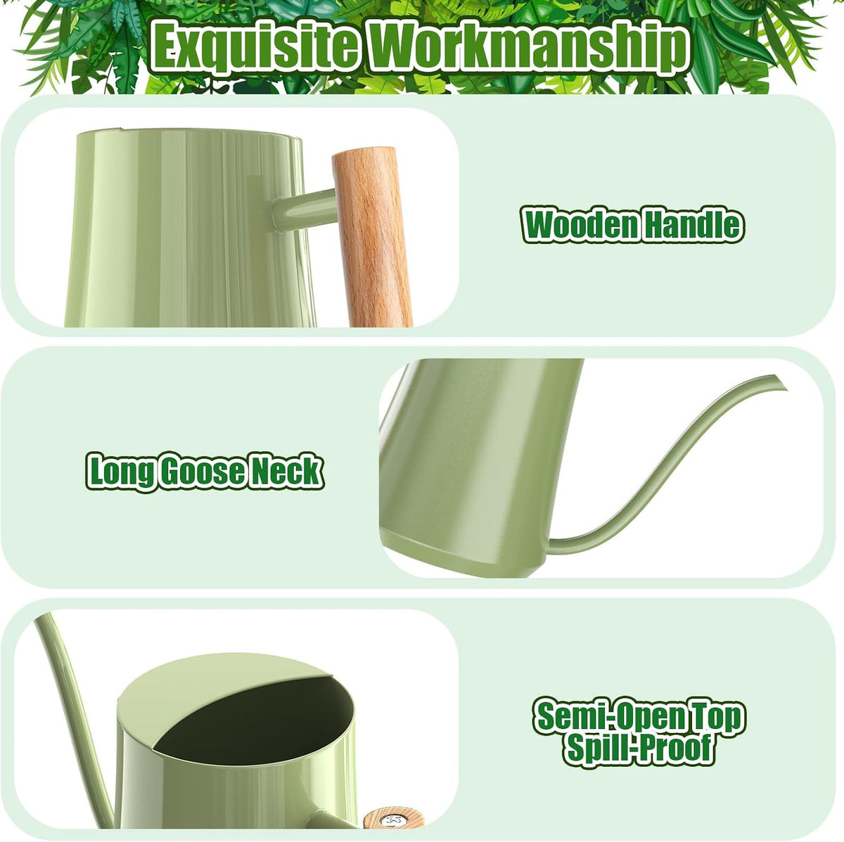 1L/35oz Metal Watering Can Indoor with Long Spout, Sage Green