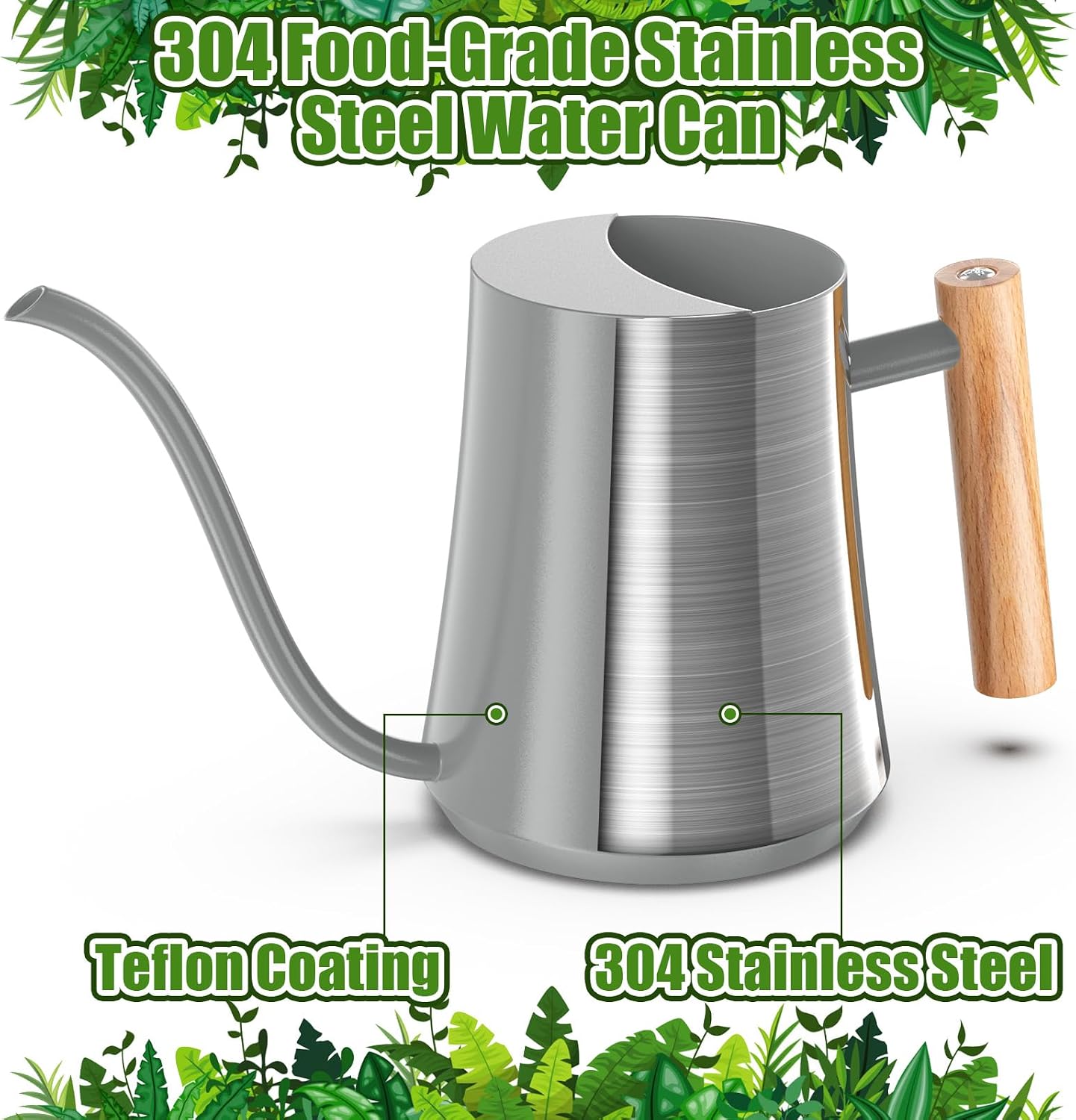 1L/35oz Metal Watering Can Indoor with Long Spout, Sage Green