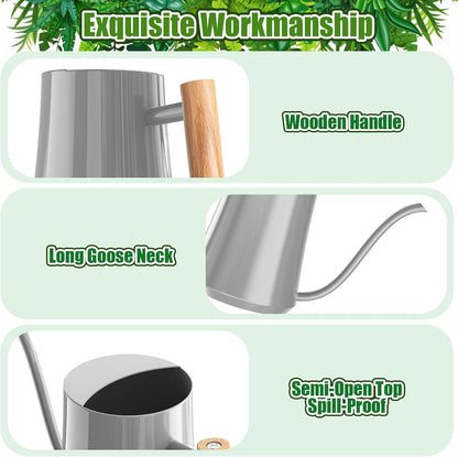 1L/35oz Metal Watering Can Indoor with Long Spout, Sage Green