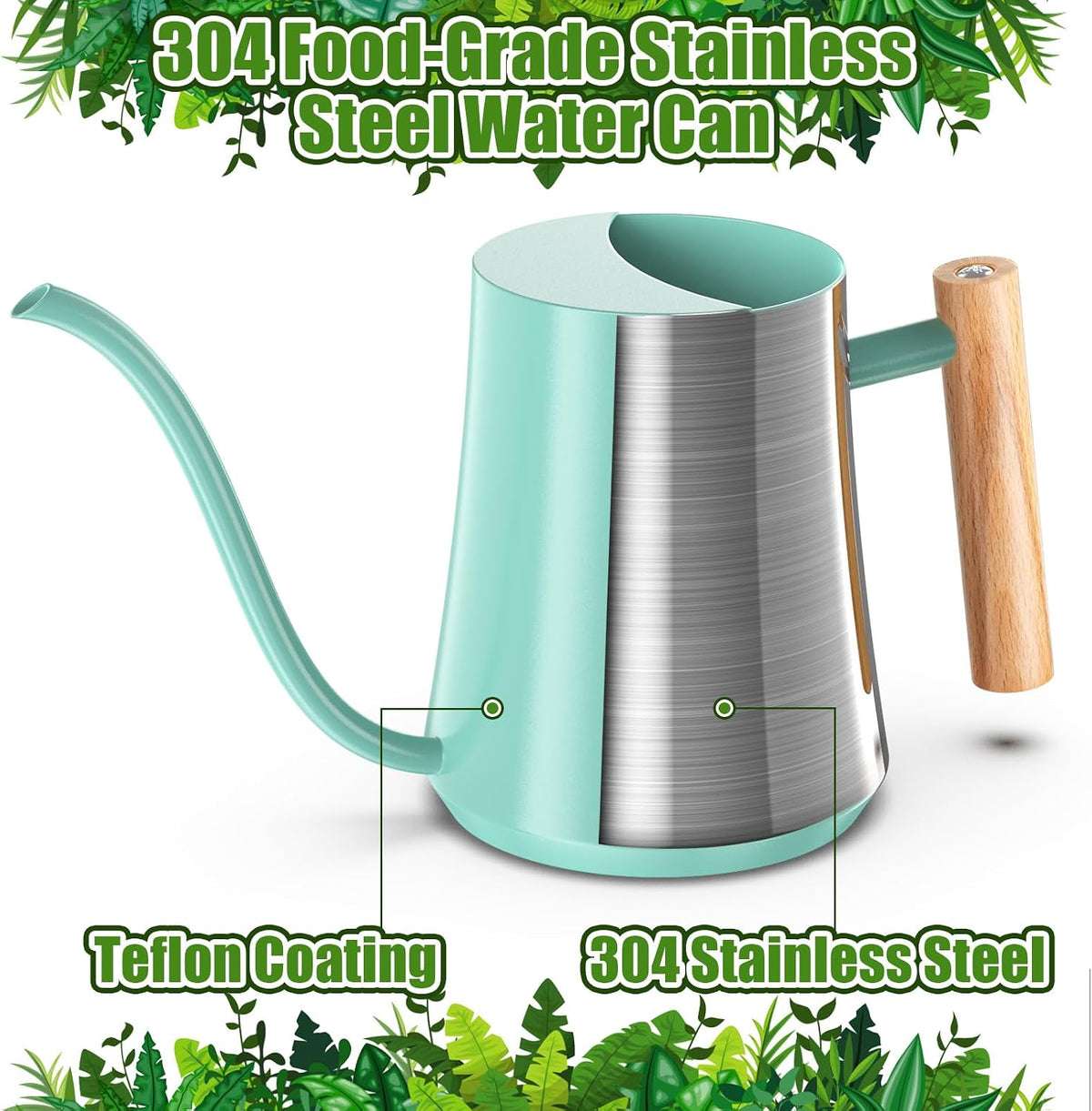 1L/35oz Metal Watering Can Indoor with Long Spout, Sage Green