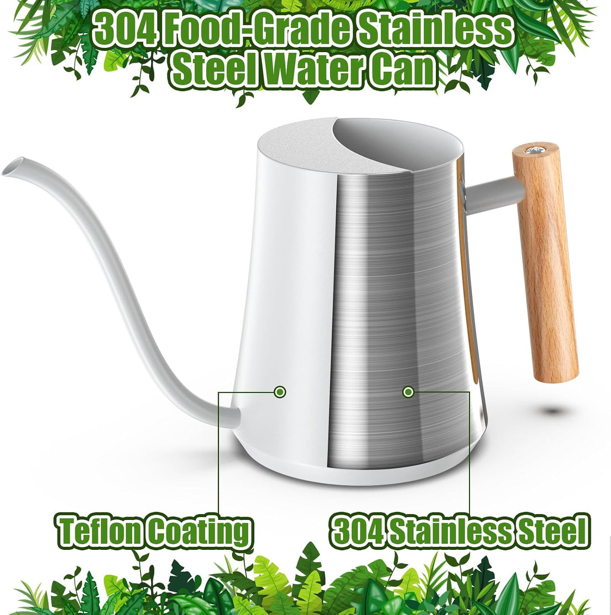 1L/35oz Metal Watering Can Indoor with Long Spout, Sage Green
