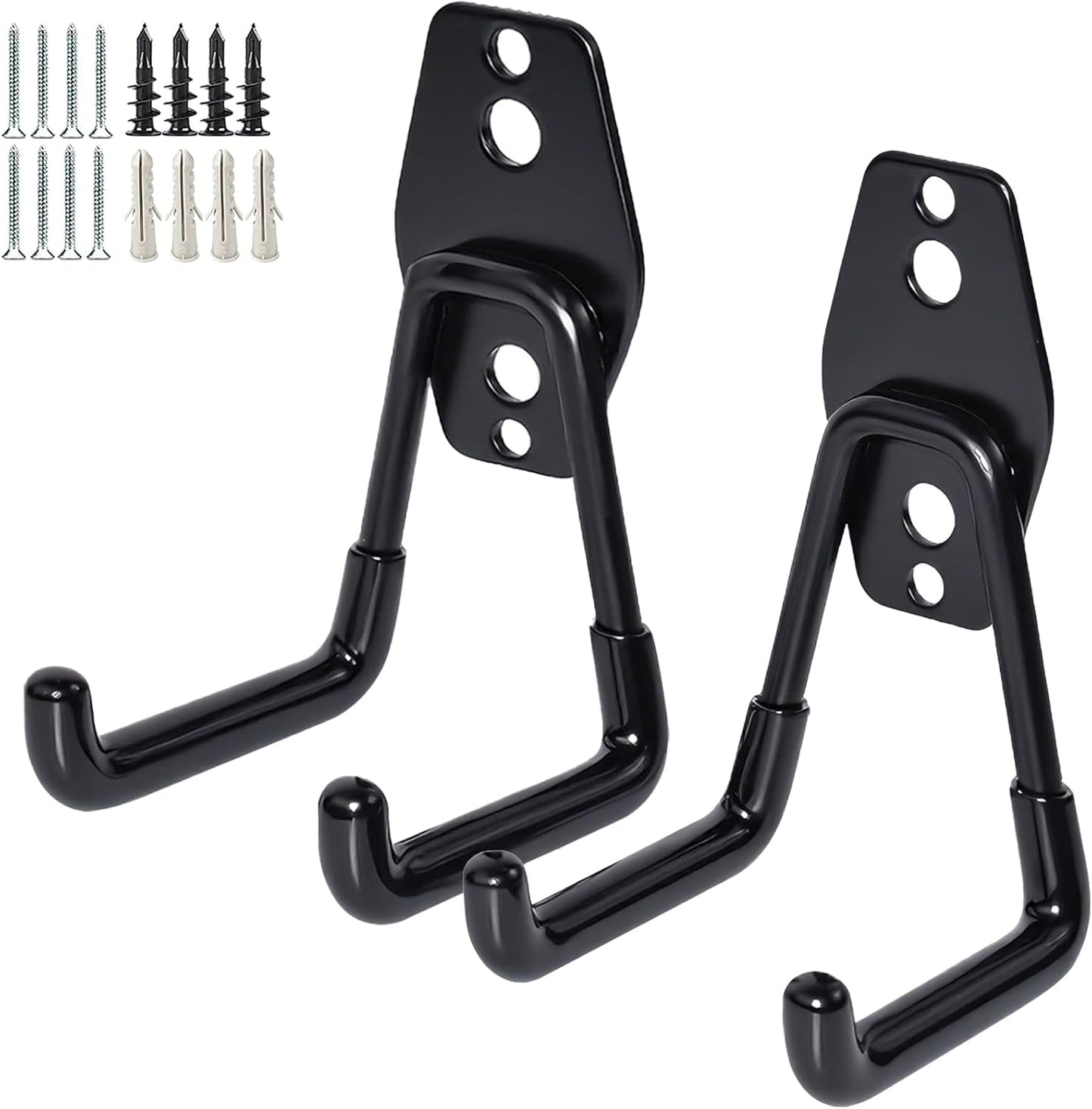 2 Pack Garage Storage Utility Hooks，Garage Garden Tool Organizer，Steel Wall Mount Hooks, Garden Small U Hooks (Black)