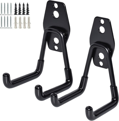 2 Pack Garage Storage Utility Hooks，Garage Garden Tool Organizer，Steel Wall Mount Hooks, Garden Small U Hooks (Black)