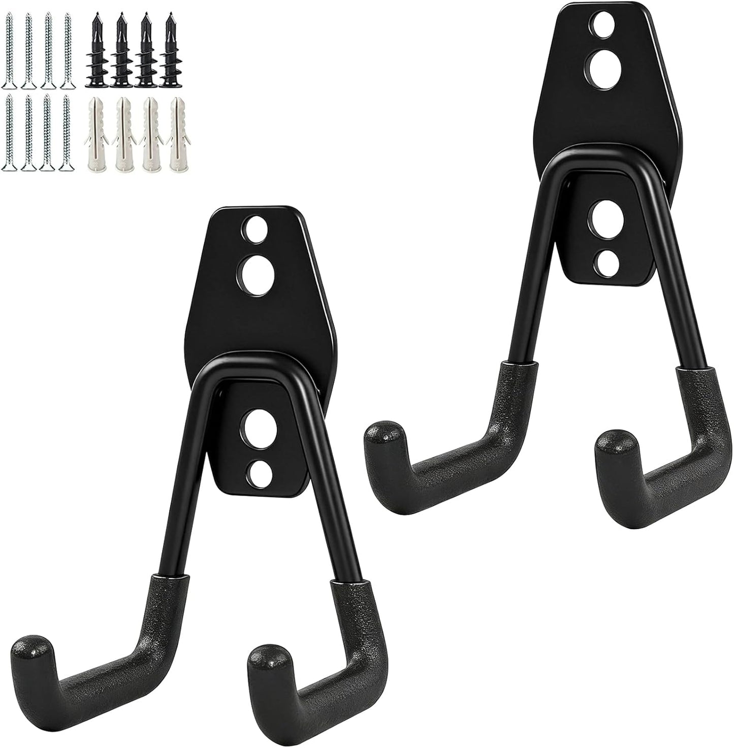 2 Pack Garage Storage Utility Hooks，Garage Garden Tool Organizer，Steel Wall Mount Hooks, Garden Small U Hooks (Black)