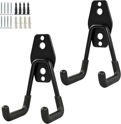 2 Pack Garage Storage Utility Hooks，Garage Garden Tool Organizer，Steel Wall Mount Hooks, Garden Small U Hooks (Black)