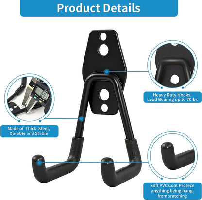 2 Pack Garage Storage Utility Hooks，Garage Garden Tool Organizer，Steel Wall Mount Hooks, Garden Small U Hooks (Black)